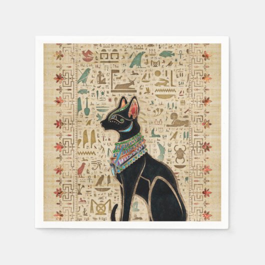 エジプト猫 – Bastet on papyrus スタンダードカクテルナプキン (正面)
