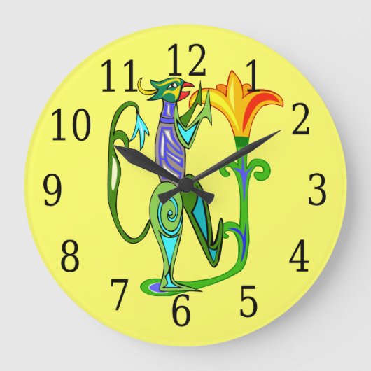 エジプト美術と蓮の花の丸い時計 ラージ壁時計 (正面)