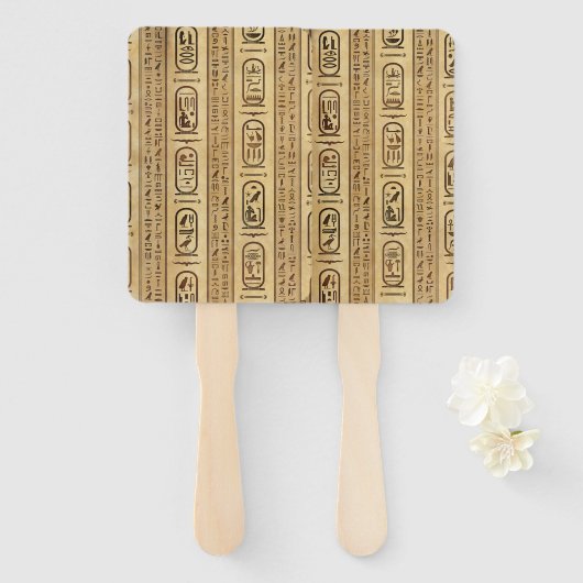 エジプト象形文字ヴィンテージテクスチャ ハンドファン (正面&裏面)