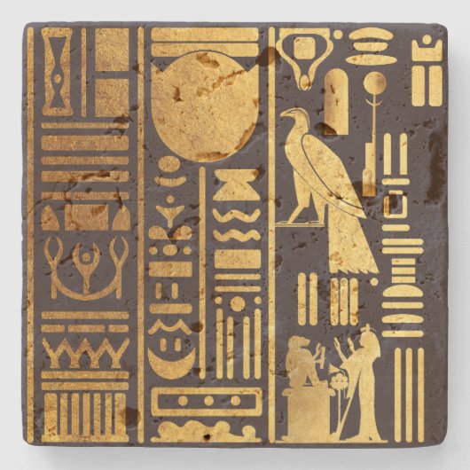 エジプト象形金箔 ストーンコースター (正面)