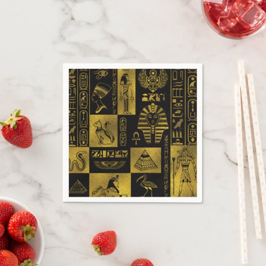 エジプト金ゴールドの絵文字と記号のコラージュ スタンダードカクテルナプキン (インサイチュ)