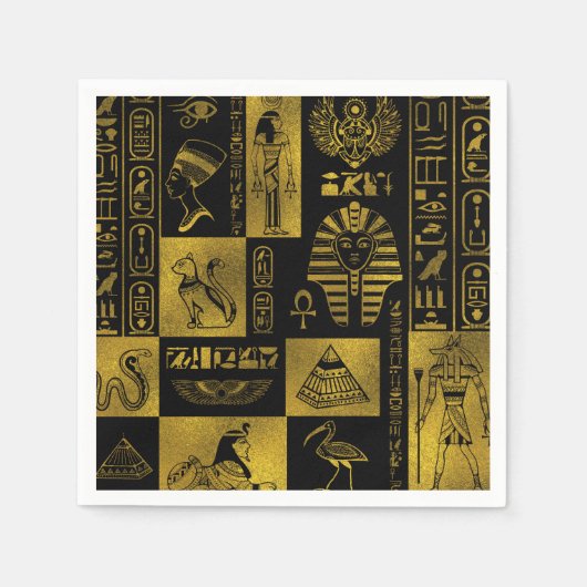 エジプト金ゴールドの絵文字と記号のコラージュ スタンダードカクテルナプキン (正面)