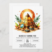 エジプト金ゴールドボホピラミッド誕生日 招待状 (正面/裏面)