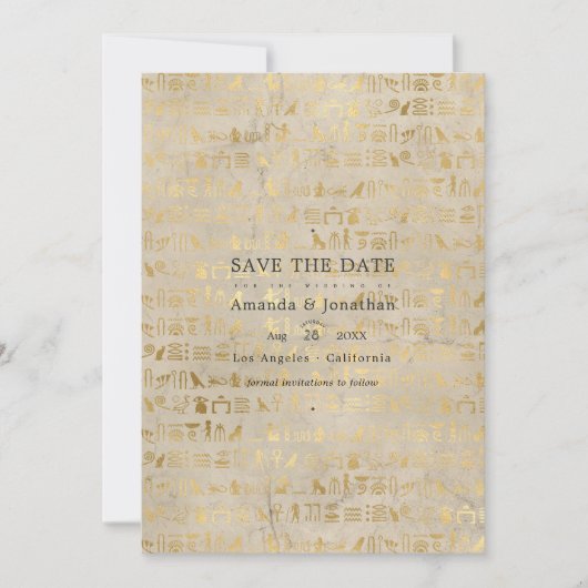 エジプト風の結婚式の写真 セーブザデート (正面)