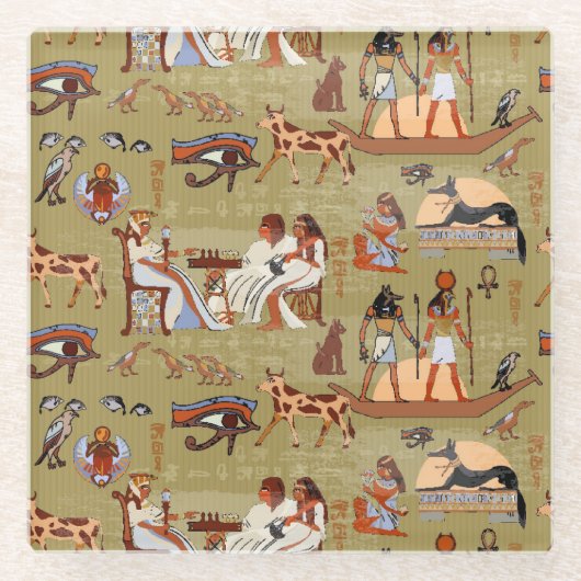 エジプト|の記号パターン ガラスコースター (正面)