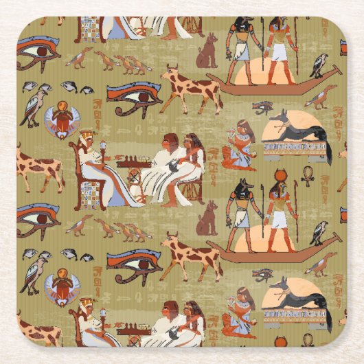 エジプト|の記号パターン スクエアペーパーコースター (正面)