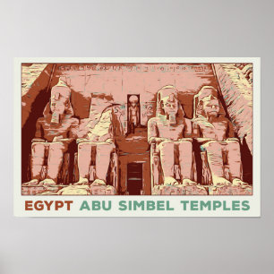 エジプト、アブシンベルテンプルイラストレーションはがき ポスター