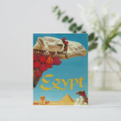 エジプト、砂漠のラクダとピラミッドとスフィンクス ポストカード (スタンド正面)