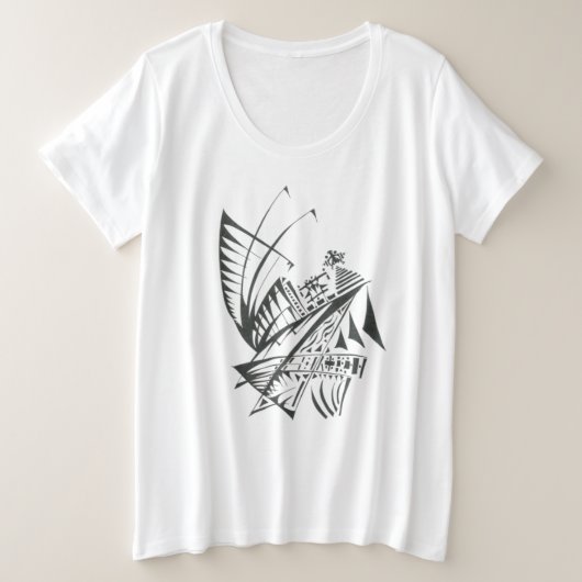エジプト 黒 白 抽象 部族 タトゥー アート プラスサイズTシャツ (デザイン正面)