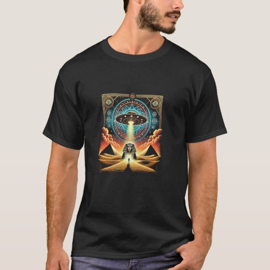 エジプトUFO古代の石立ヴィンテージアートグラフィック Tシャツ (正面)