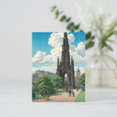 エジンバラのスコット記念碑 日本の浮世絵プリント ポストカード (スタンド正面)