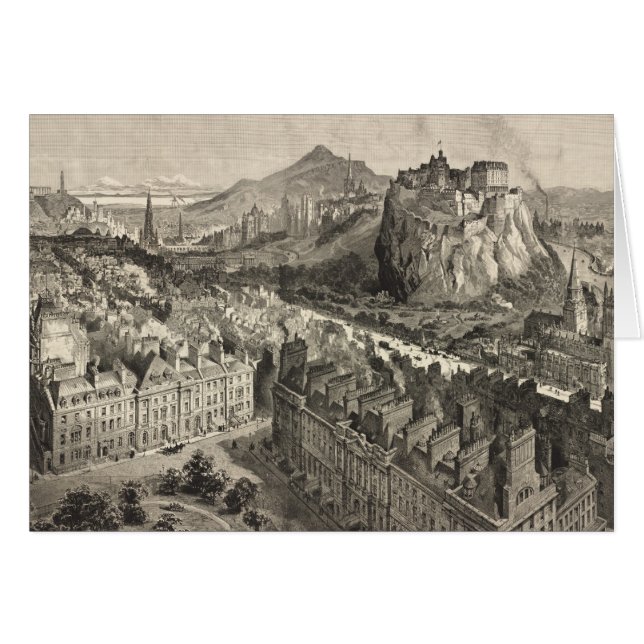 エジンバラスコットランド(1886年)のヴィンテージの絵解き地図 (正面横)
