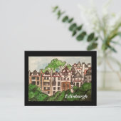エジンバラ葉書（城の隣の家）黒 ポストカード (スタンド正面)