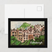 エジンバラ葉書（城の隣の家）黒 ポストカード (正面/裏面)