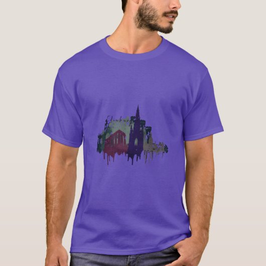 エジンバラ スコットランド 水彩画 風景 楽しい Tシャツ (正面)