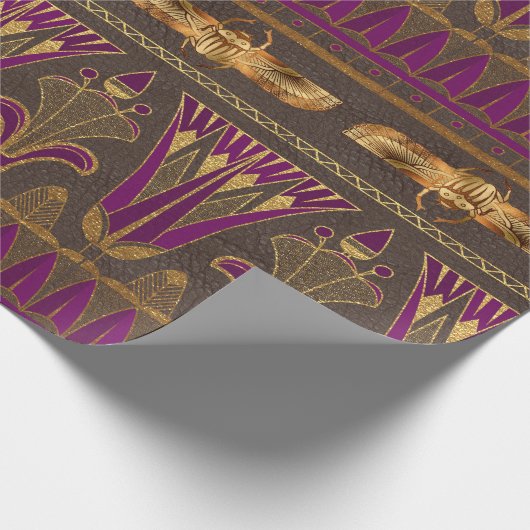 エジ王室のプトフローラと翼スカラブモチーフ ラッピングペーパー (角)