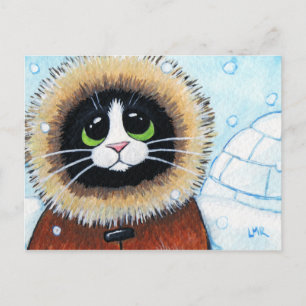 エスキモ・キャット・アンド・イグルー 動物の絵はがき ポストカード