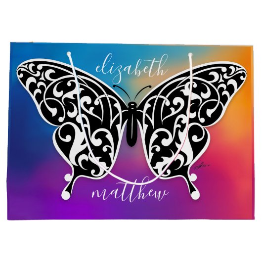 エスキーによるエレガントなバタフライギフトバッグデザイン ラージペーパーバッグ (裏面)