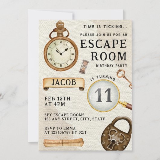 エスケープルームキッズバースデーパーティー 招待状 (正面)