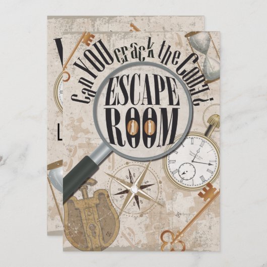エスケープルームゲームパーソナライズされた誕生日パーティー 招待状 (正面/裏面)