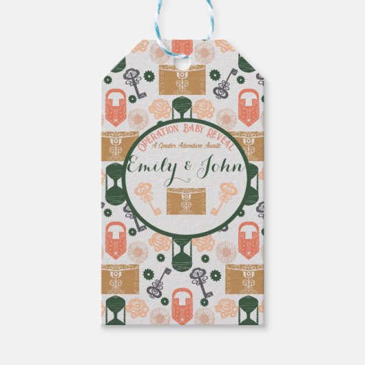 エスケープルームジェンダーが赤ちゃんシャワーを明らかにする ギフトタグ (正面)