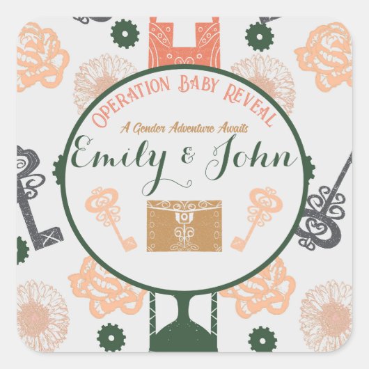 エスケープルームジェンダーが赤ちゃんシャワーを明らかにする スクエアシール (正面)