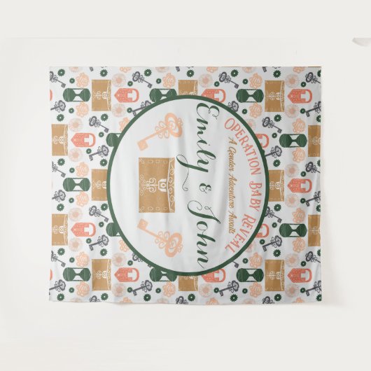 エスケープルームジェンダーが赤ちゃんシャワーを明らかにする タペストリー (正面(横))