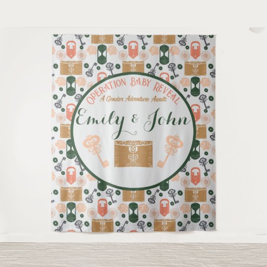 エスケープルームジェンダーが赤ちゃんシャワーを明らかにする タペストリー (正面)