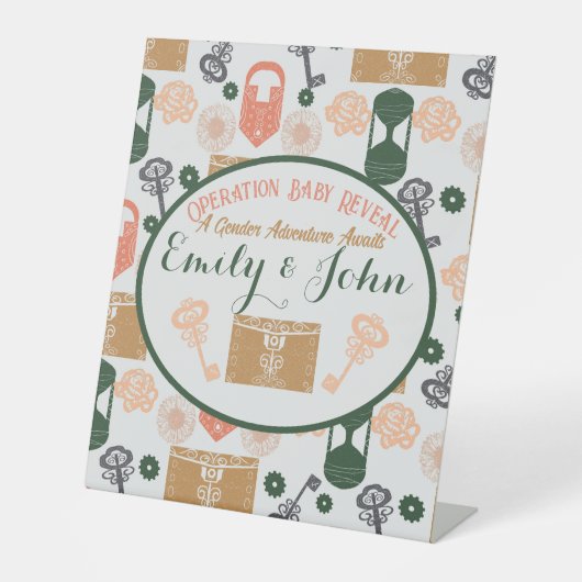 エスケープルームジェンダーが赤ちゃんシャワーを明らかにする 台座サイン (正面)