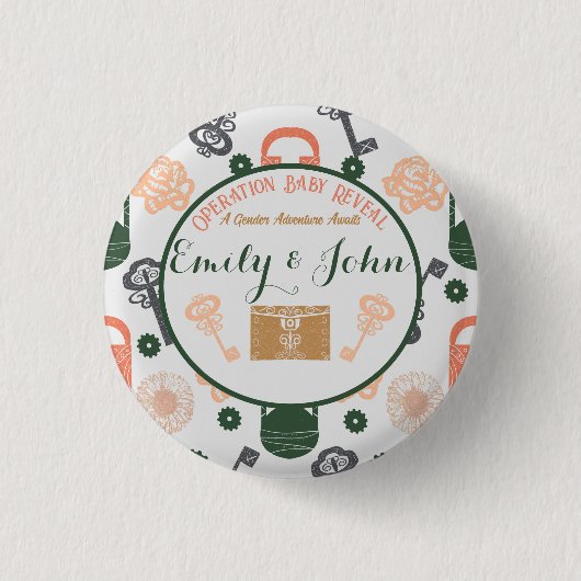 エスケープルームジェンダーが赤ちゃんシャワーを明らかにする 缶バッジ (正面)