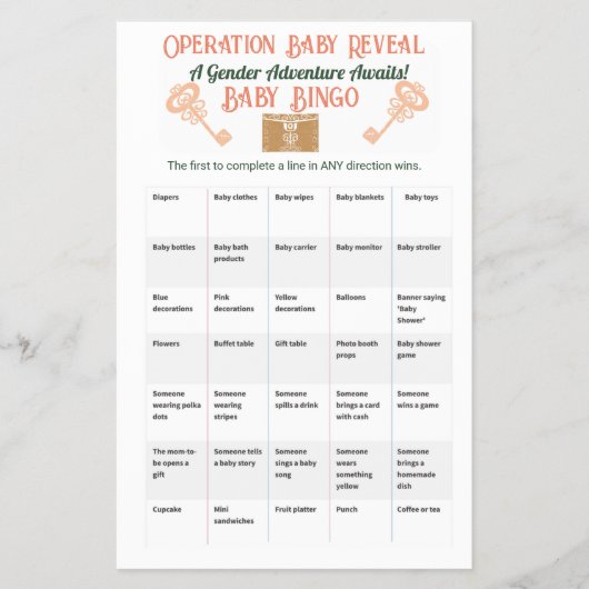 エスケープルームジェンダー明らかにするベビービンゴ チラシ (正面)