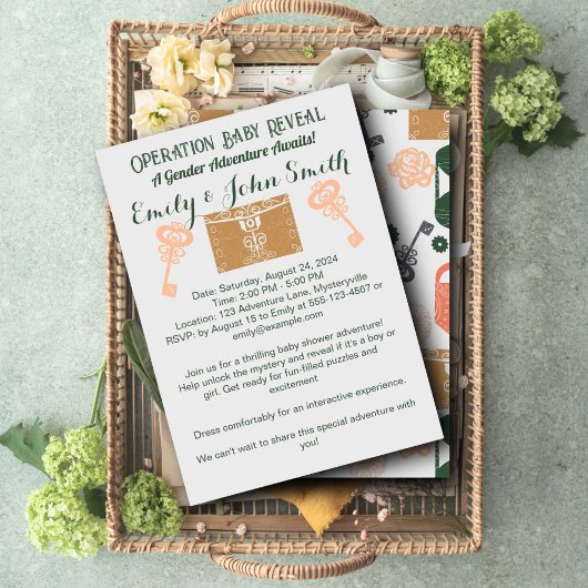 エスケープルームジェンダー明らかに赤ちゃんシャワー金ゴールド 招待状