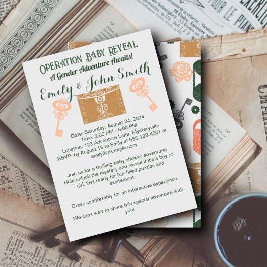 エスケープルームジェンダー明らかに赤ちゃんシャワー金ゴールド 招待状