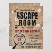 エスケープルームハインズバースデーパーティー、任意の年齢 招待状 (正面/裏面)