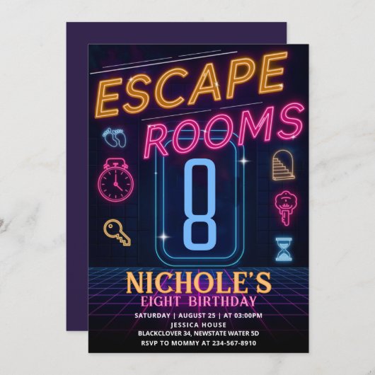 エスケープルームバースデーパーティーの招待テンプレート 招待状 (正面/裏面)