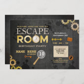エスケープルームバースデーパーティー手がかりコグ鍵写真 招待状 (正面/裏面)