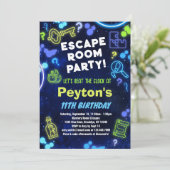 エスケープルームバースデーパーティー招待ブルーグリーン 招待状 (スタンド正面)