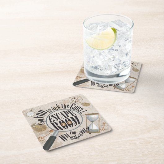 エスケープルームパーティーパズルのヒント スクエアペーパーコースター (インサイチュ)