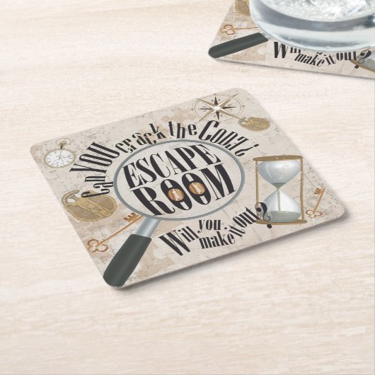 エスケープルームパーティーパズルのヒント スクエアペーパーコースター (アングル)
