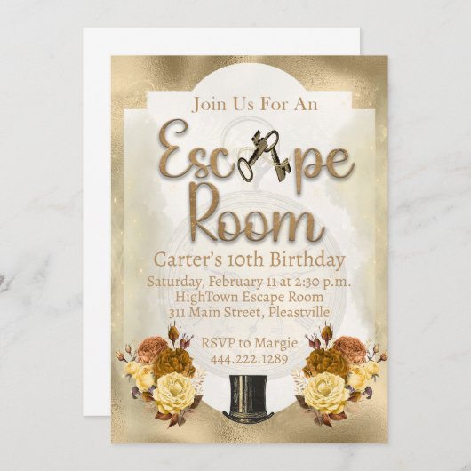 エスケープルームミステリー誕生日招待状キッズ10代の 招待状 (正面/裏面)