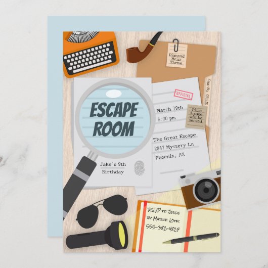 エスケープルーム刑事バースデーパーティーの招待状 招待状 (正面/裏面)