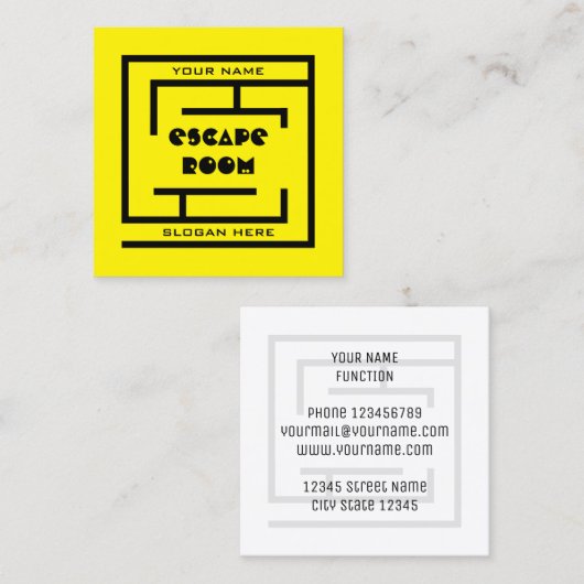 エスケープルーム迷路ゲームの名刺テンプレート スクエア名刺 (正面/裏面)