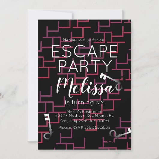 エスケープルーモダンムバースデーパーティー迷路招待状 招待状 (正面)