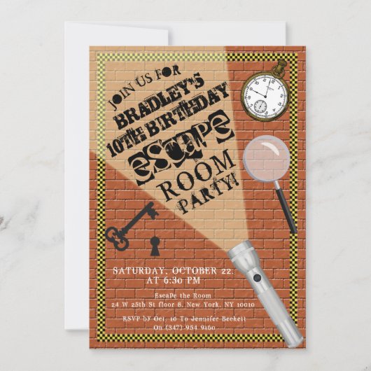 エスケープルーモダンムパーティーエイジ誕生日 招待状 (正面)