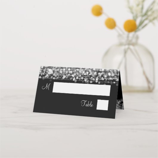 エスコートカードエレガント結婚式パーティースパークルズシルバー プレイスカード (正面)