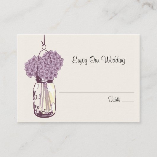 エスコートシーティングカードアジサイ&メイソンジャー プレイスカード (正面)