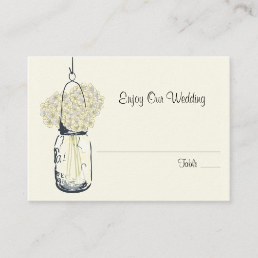 エスコートシーティングカードアジサイ&メイソンジャー プレイスカード (正面)