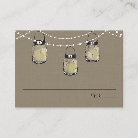 エスコート座席カードMason Jar String of Lights プレイスカード (正面)