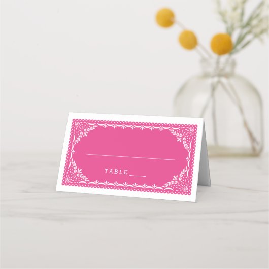 エスコート座席表|明るい赤紫色パペルピカドパターン プレイスカード (正面)