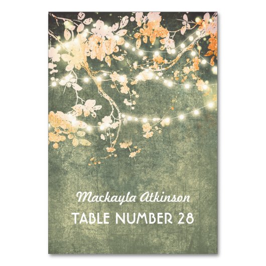 エスコート結婚カードのストリングライト枝 テーブルナンバー (正面)